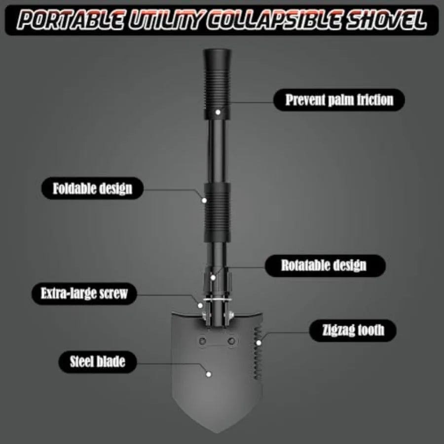 Lightweight 15.35'' High Carbon Steel Folding Shovel for Outdoor Camping Backpacking Hiking Car Emergency and Home Garden Use P