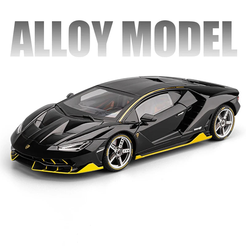 Large 1/18 Metal Die-cast LP770 Sports Car Model Simulation Sound and Light Pull Back Tire Shock Absorption Boy Gift