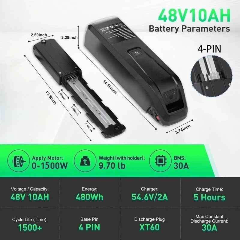Aleaivy 36V 48V Li-Ion E-Bike Battery 10-20Ah for Motors