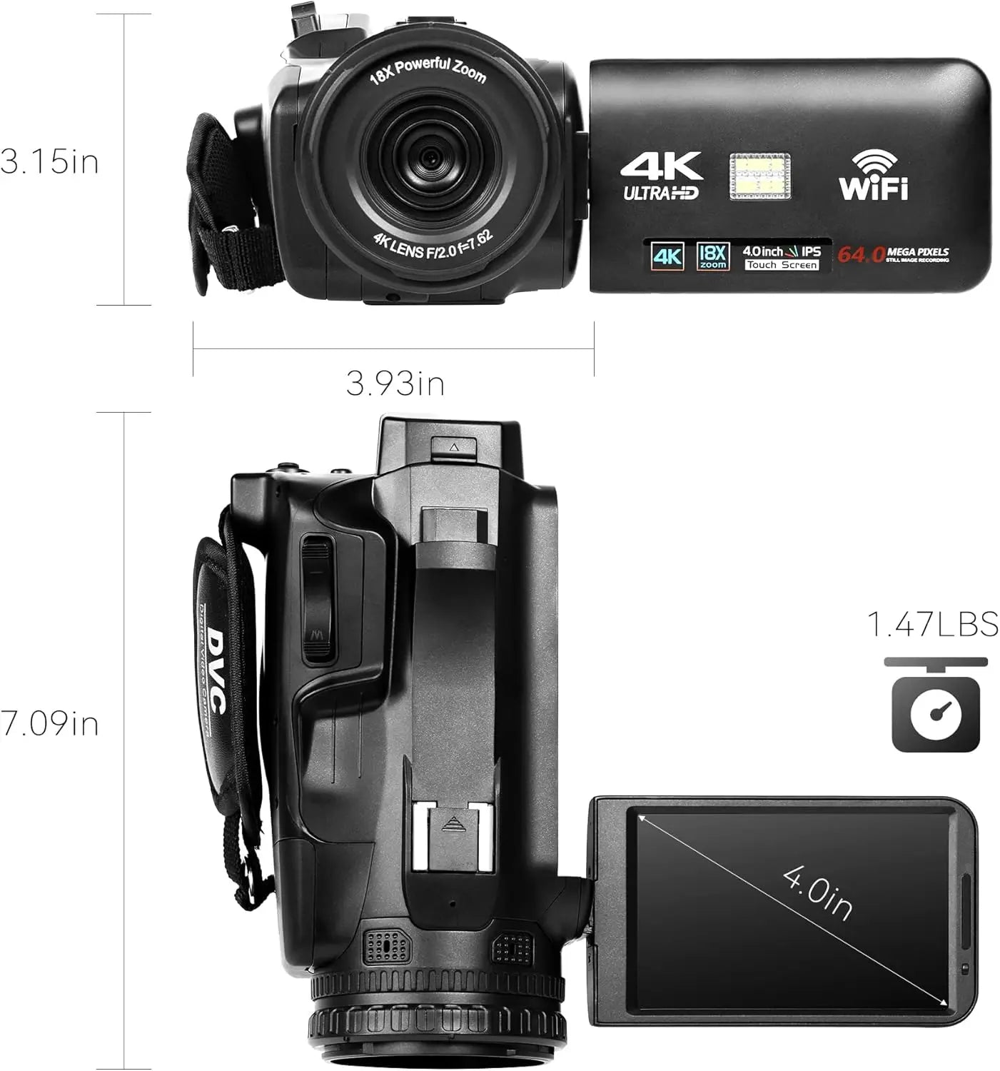 High Definition 4K Camcorder With 18x Zoom And 64GB Card
