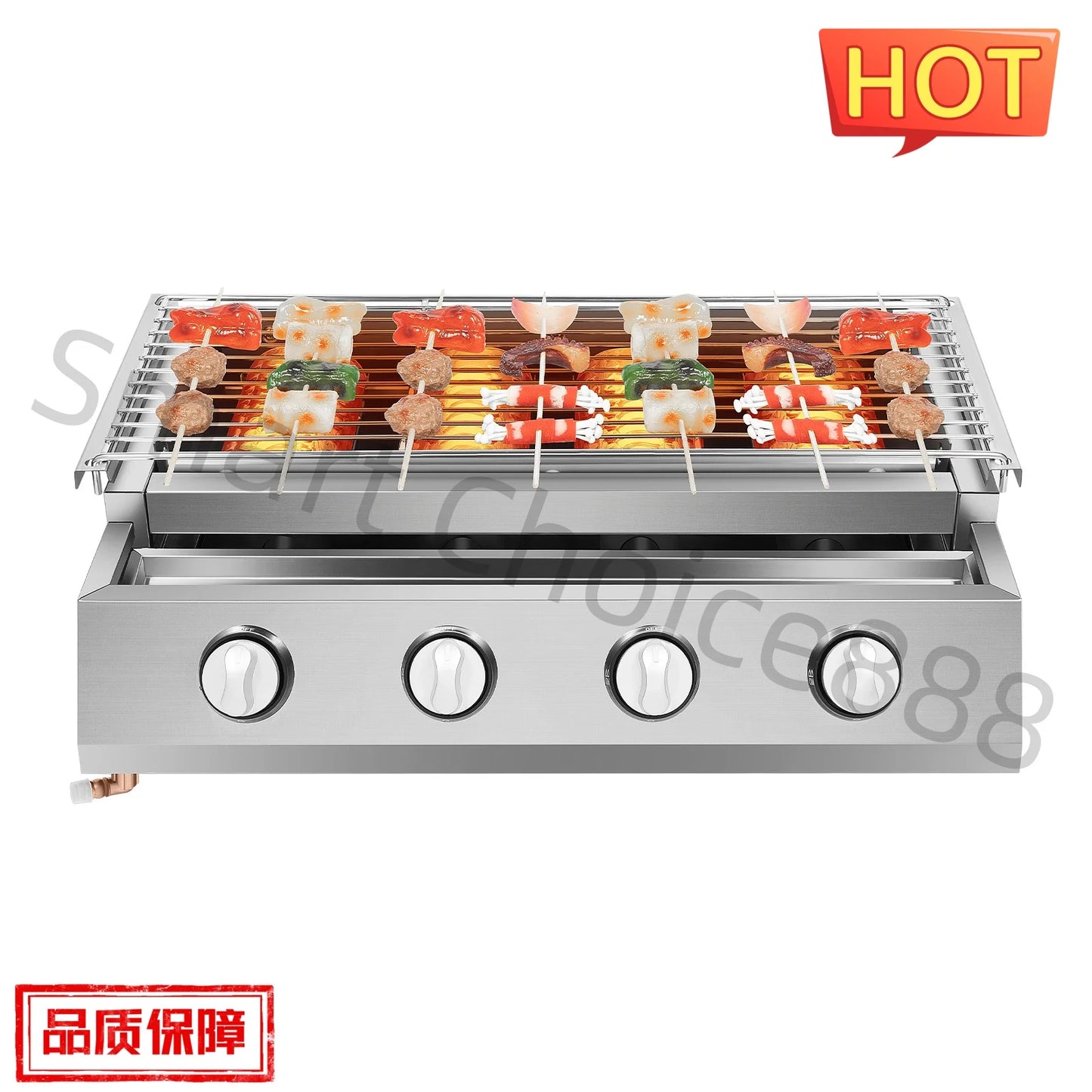 Gas Grill Profession Portable Stainless Steel Smokeless BBQ Grill Ceramic 4 Burners Outdoor Cooking