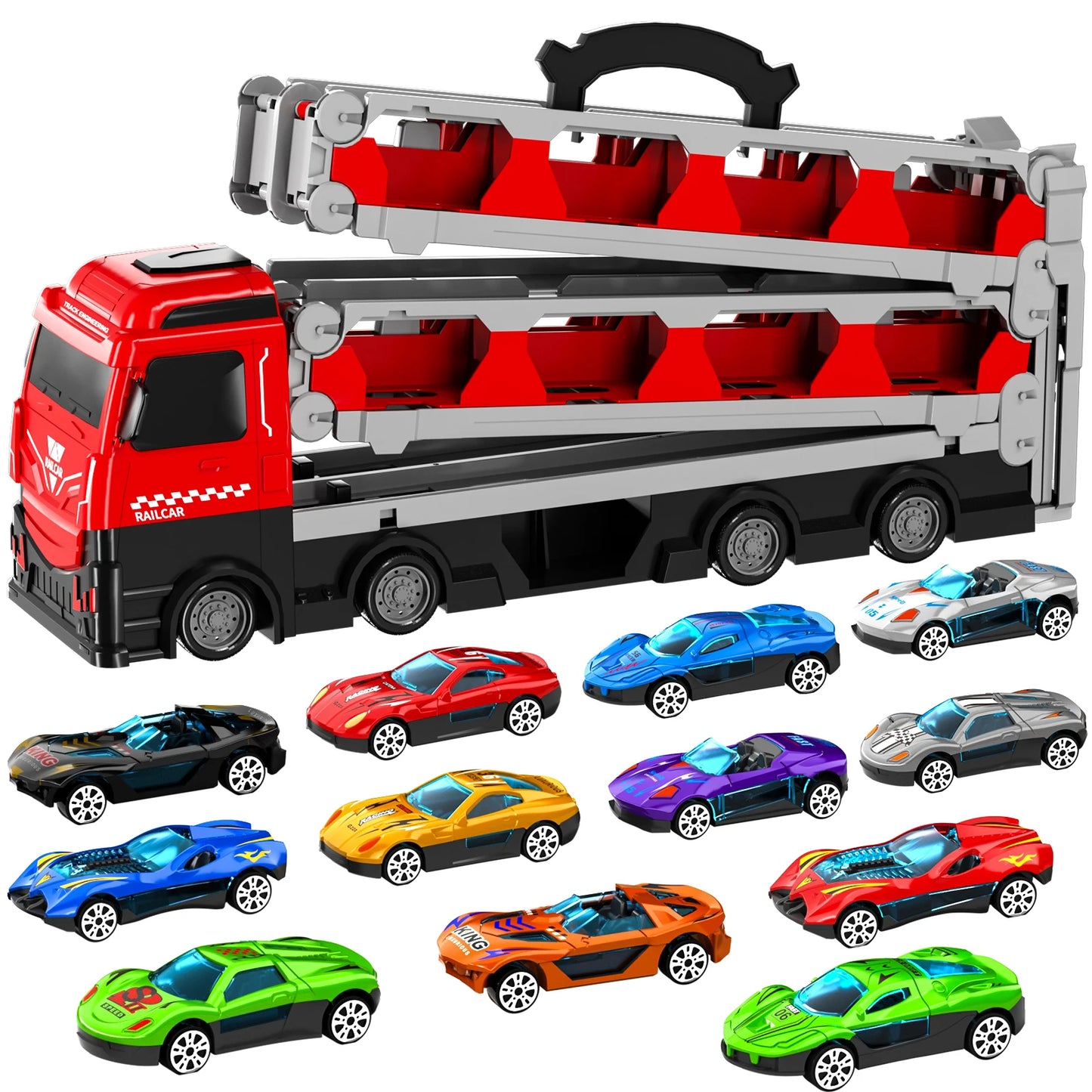 Kids Toy Trucks Ejection Race Track With 12 Cars Folding
