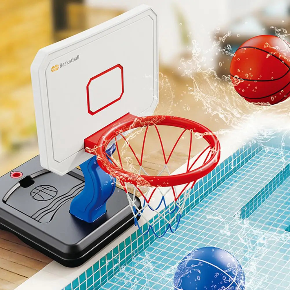 Pool Basketball Hoop Toy Adjustable Height Pool Basketball Hoop Set with 4 Balls Inflator Indoor Outdoor Game Kit for Boys Girls