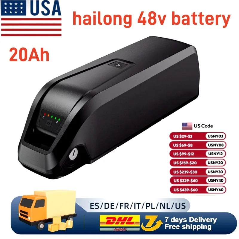 Aleaivy 36V 48V Li-Ion E-Bike Battery 10-20Ah for Motors