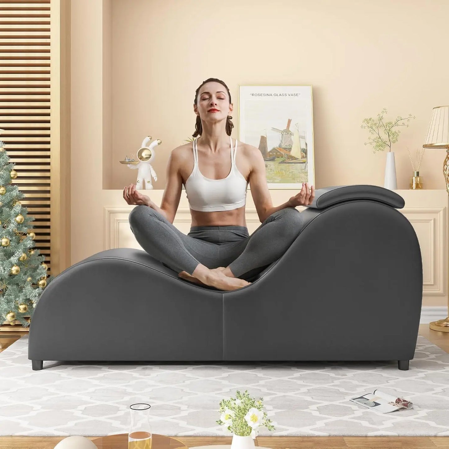 Curved Yoga Chair Modern Leather Lounge for Stretching and Relaxation