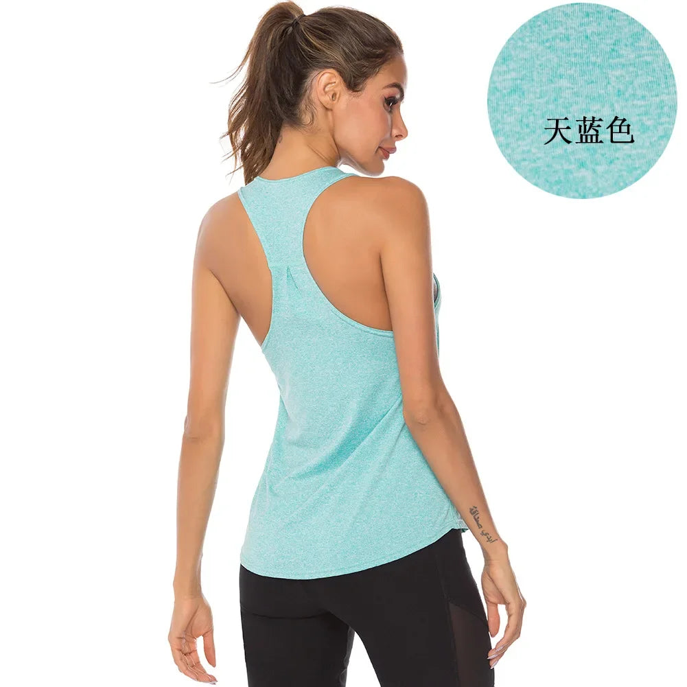 New Sports Overshirt Women's Fitness Sports Tank Top Back T-shaped Quick Dried Slim Sleeveless Running Tank Top Overcoat