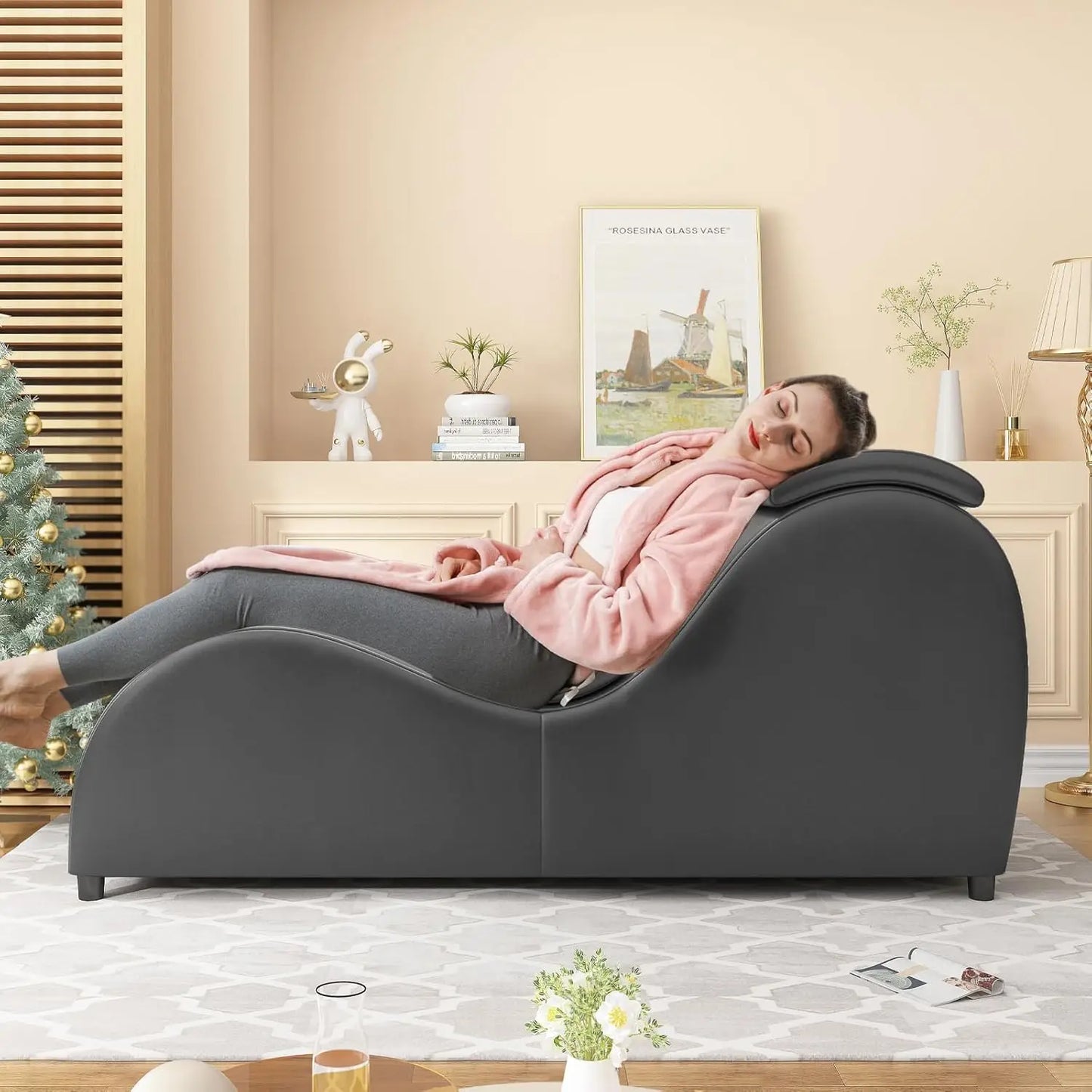 Curved Yoga Chair Modern Leather Lounge for Stretching and Relaxation