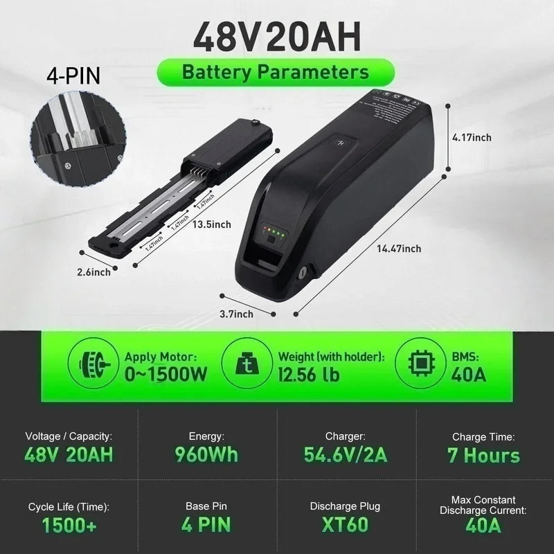 Aleaivy 36V 48V Li-Ion E-Bike Battery 10-20Ah for Motors
