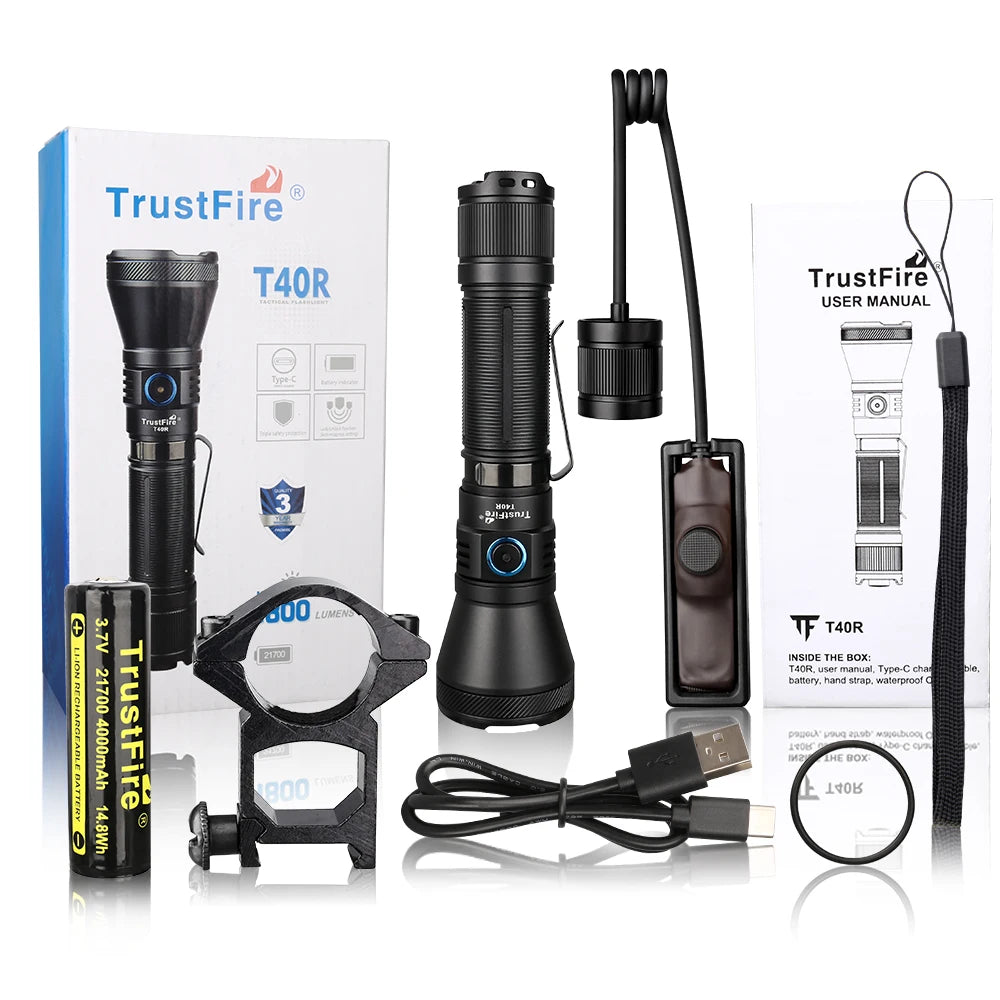 TrustFire T40R Army Tactical LED Flashlight 1800 Lumen USB Rechargeable