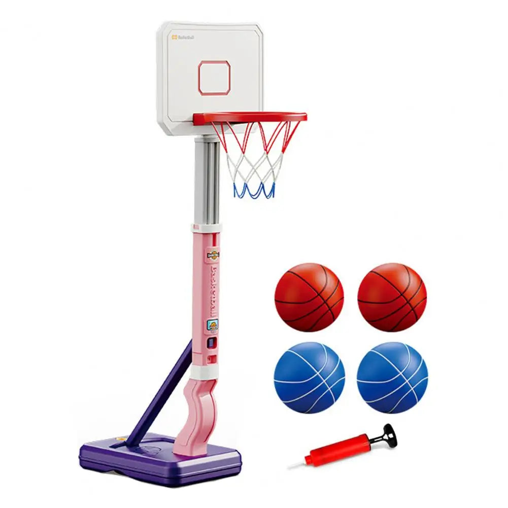 Pool Basketball Hoop Toy Adjustable Height Pool Basketball Hoop Set with 4 Balls Inflator Indoor Outdoor Game Kit for Boys Girls