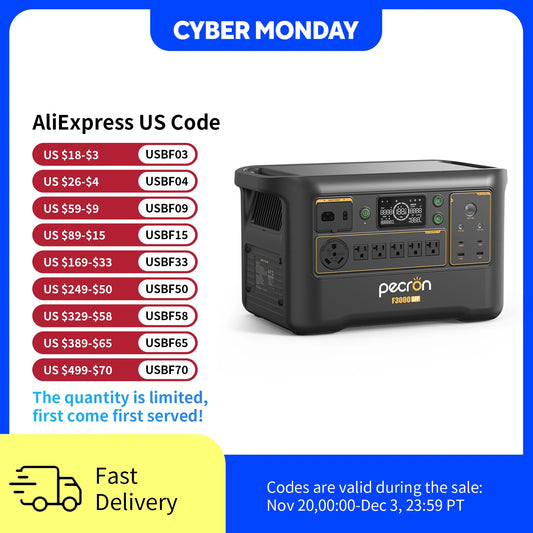 Pecron Portable Power Station F3000LFP 3072Wh Solar Generator 3600W LiFePO4 Battery Home Backup For Home Camping RV Emergency